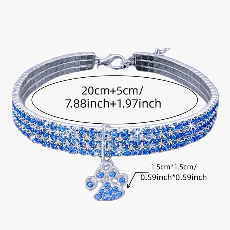 Colorful Alloy Footprint Pendant Pet Necklace Dog Chain Cat Collar Three Rows Of Elastic Rhinestone Pet_voghion.com