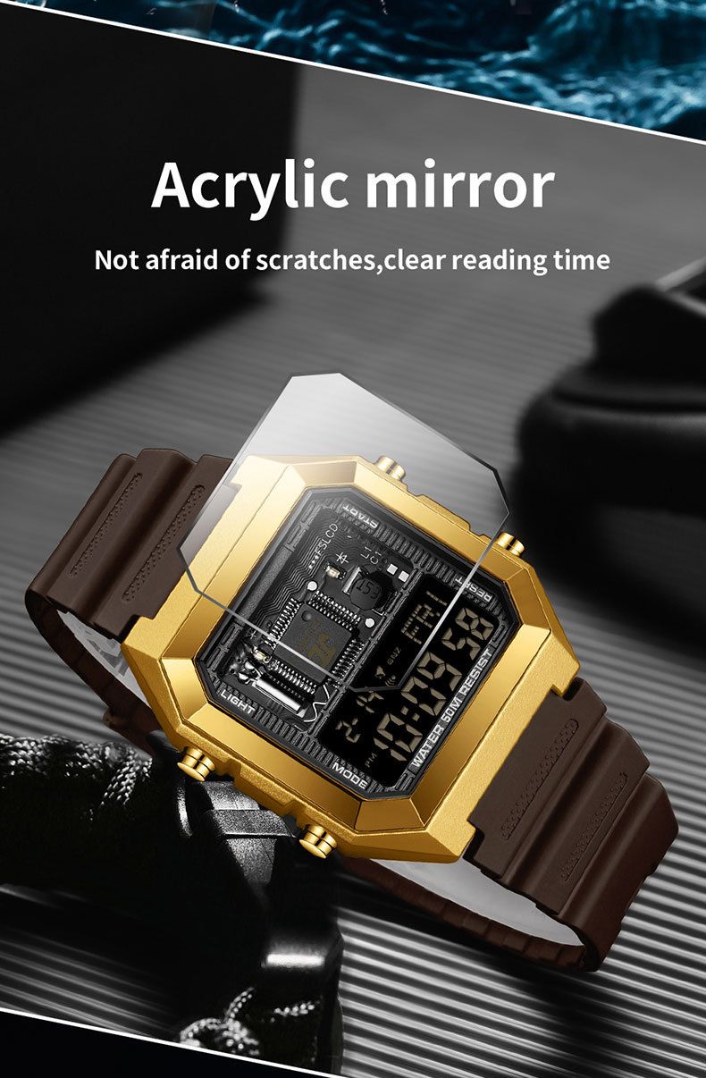 Men And Women's Digital Watch With LED Display, Waterproof, Alarm, Stopwatch, Night Light, Sport, Casual, Business, Fashion Student Watch Luminous_voghion.com