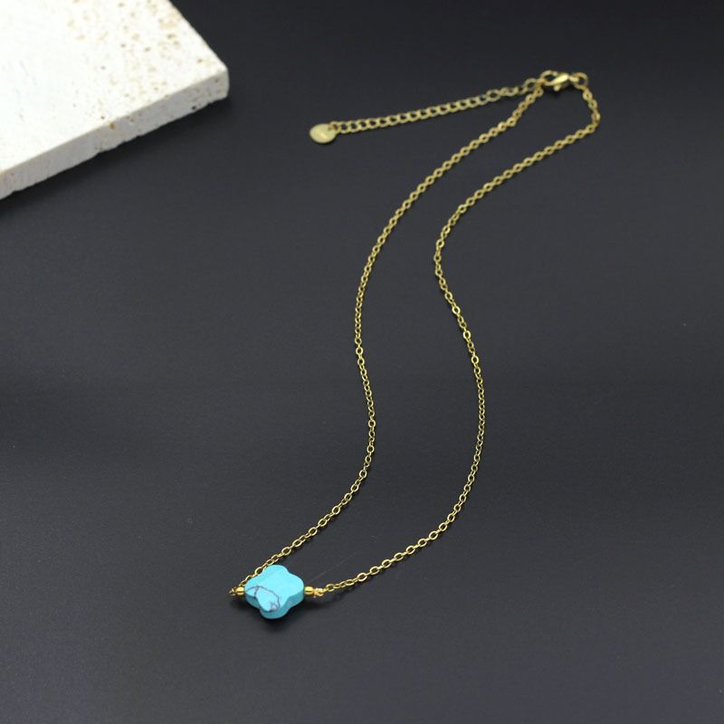 Collana semplice alla moda con ciondolo a forma di quadrifoglio portafortuna in pietra naturale, catena per clavicola da donna_voghion.com