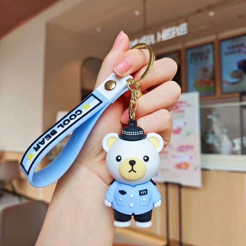 Cartoon Bär Polizei Keychain Puppe Feuerwehrmann Bär Tasche Auto Anhänger Puppe Maschine Kleines Geschenk_voghion.com