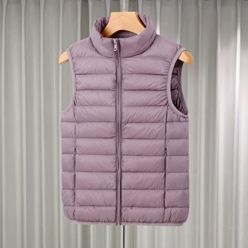 Gilet léger et ajusté pour femme, doublure intérieure à col montant court, gilet chaud, doudoune fine_voghion.com