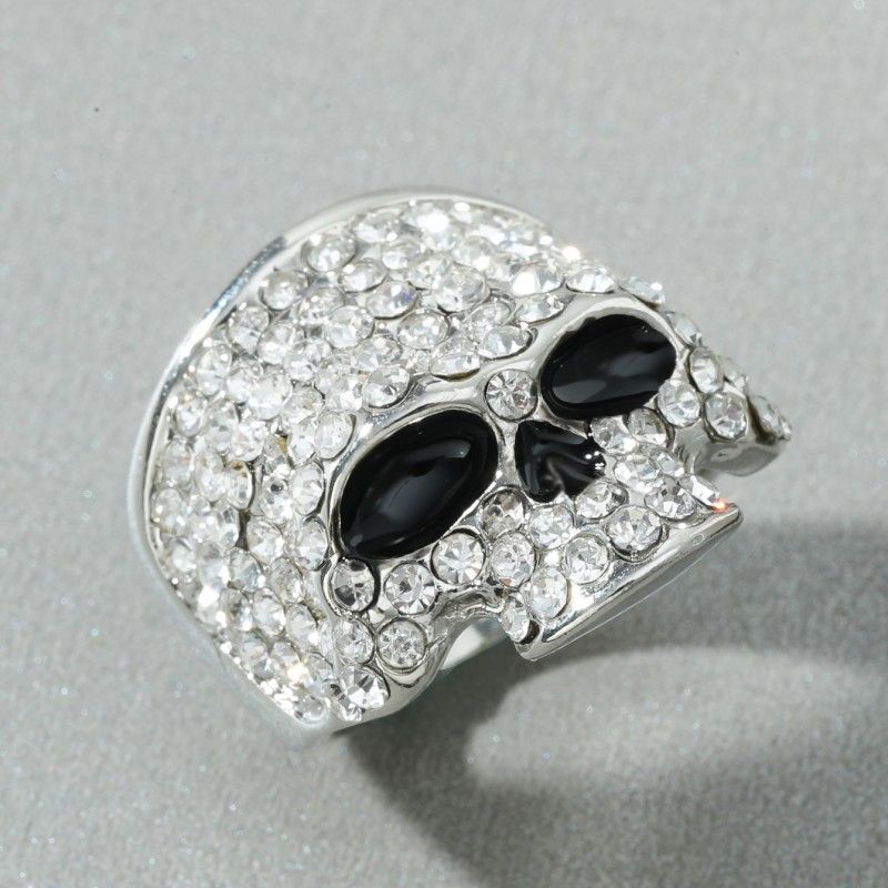Unique Dark Gothic Style Creative Skull For Men Punk Hip Hop Full Diamond Ring_voghion.com
