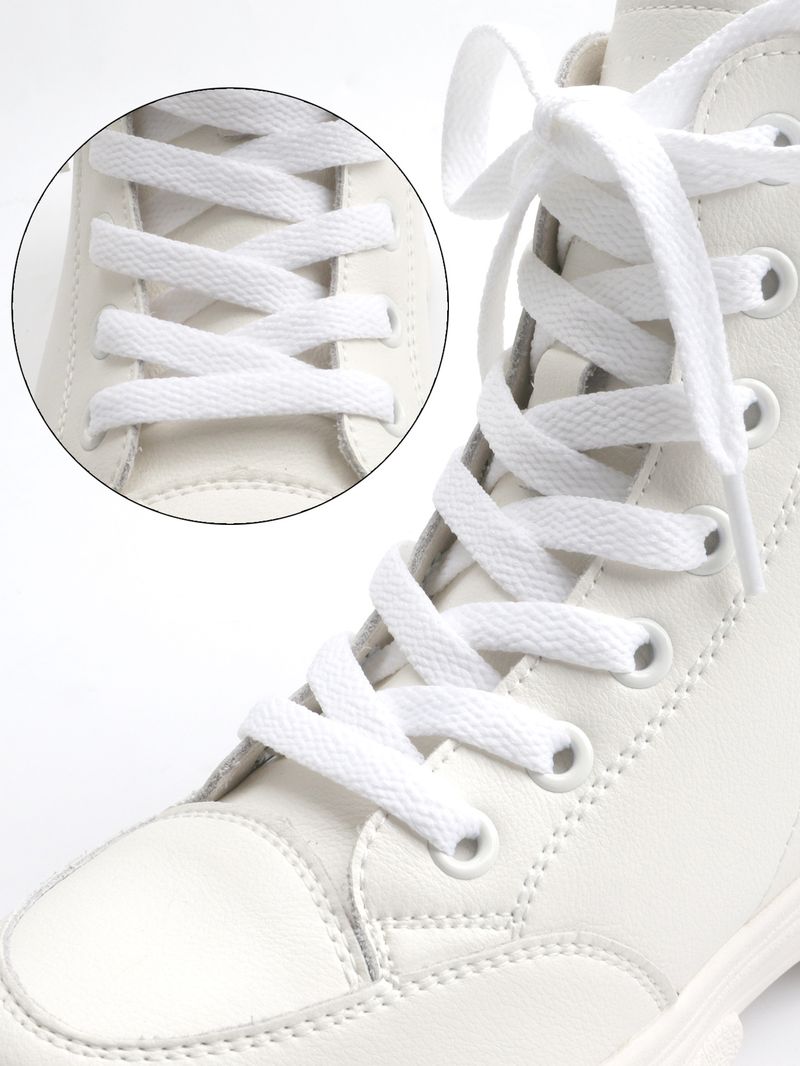 Lacci per scarpe bianchi in poliestere a trama semplice, lacci per scarpe da ginnastica bianchi piatti e colorati_voghion.com