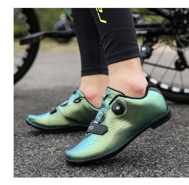 Novo estilo de calçados de ciclismo com travas, calçados com trava de fivela dupla, calçados de bicicleta de estrada masculinos e femininos, solado rígido de borracha para mountain bike_voghion.com