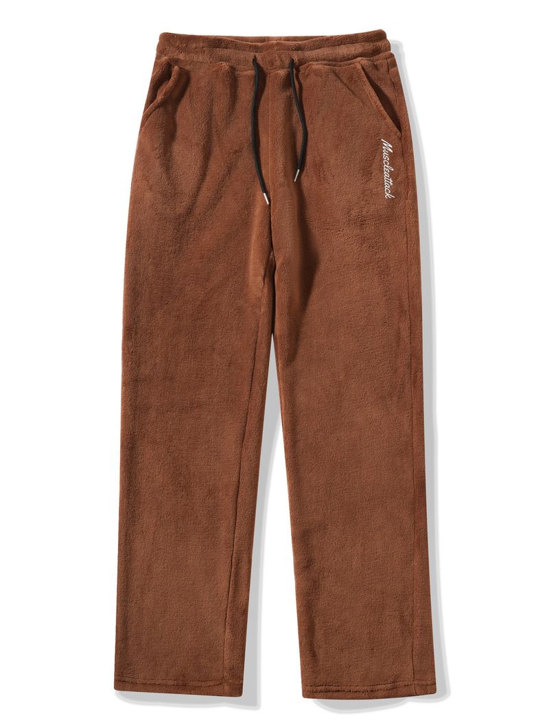 Men's Relaxed Straight Leg Fleece Jogger Pants With Drawstring Waist & Letter Print - Soft & Comfortable Casual Sweatpants For Men_voghion.com