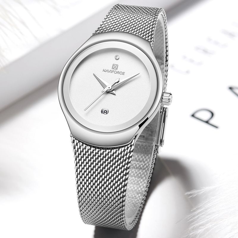 NAVIFORCE Lingxiang 5004 Women's Waterproof Quartz Watch, Stylish Simple Calendar Mesh Strap Watch Women's Watch_voghion.com