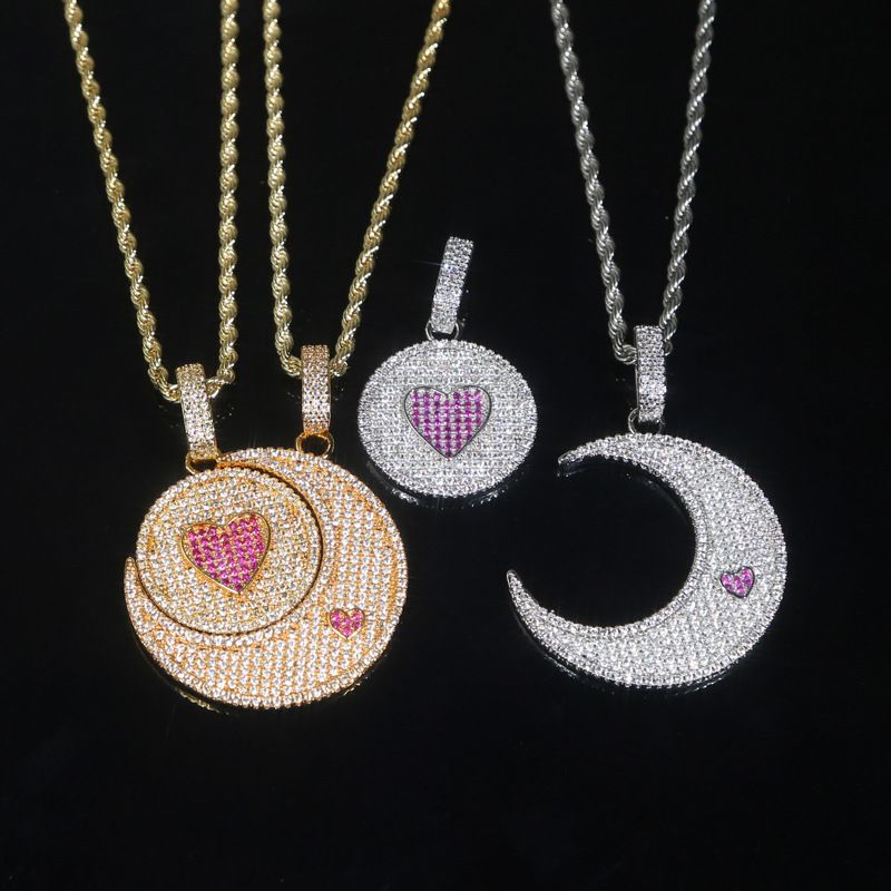 Herrenschmuck Zirkon eingelegte Liebe Sonne Mond Halskette Paar Hip Hop Anhänger 520 Valentinstag Geschenk_voghion.com
