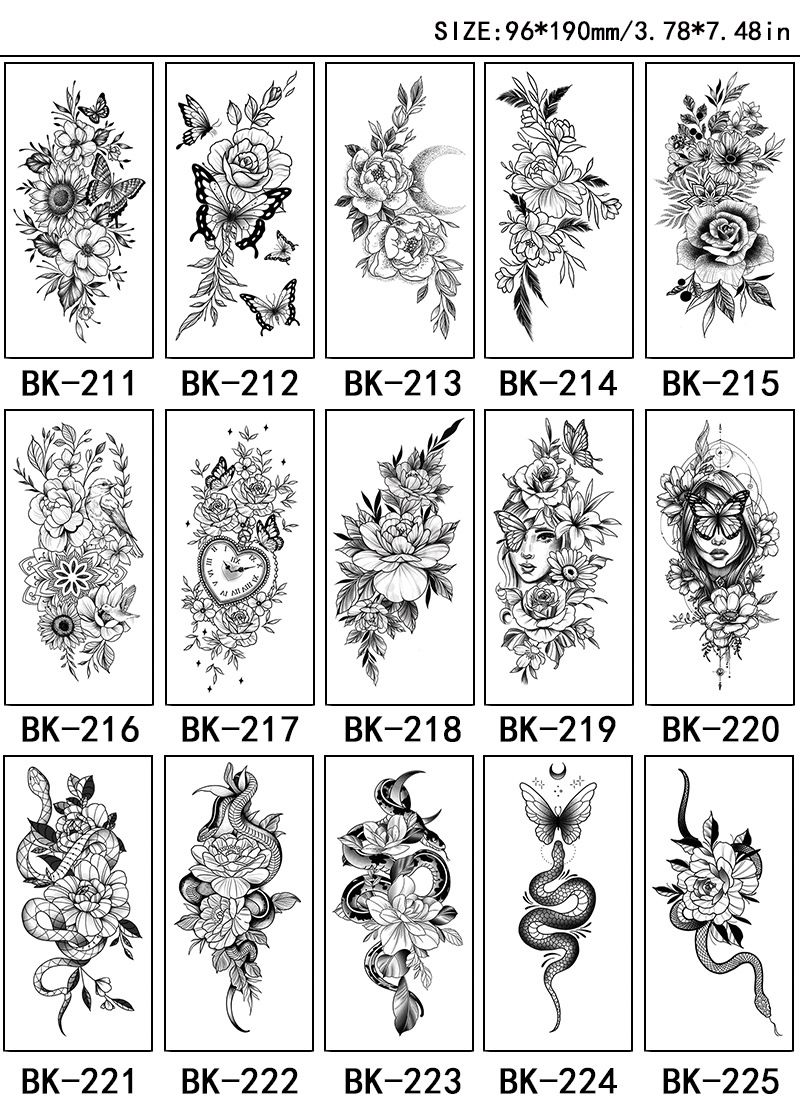 Adesivi esclusivi per tatuaggi con fiori a schizzo Adesivi per tatuaggi con fiori a schizzo Tatuaggio con fiori in bianco e nero_voghion.com