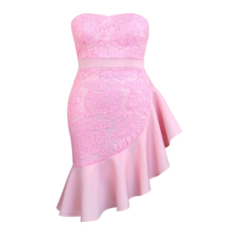 Women's lace patchwork dress plus size celebrity wave tube top dresses_voghion.com