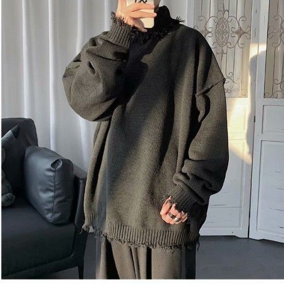 Rollkragenpullover im Hong Kong-Stil für männliche Studenten, hübscher, locker gestrickter Pullover für Paare_voghion.com