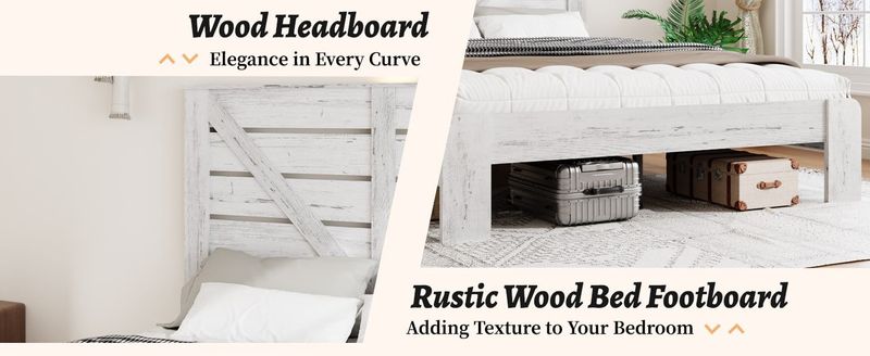 Full Bed Frame Headboard , Wood Platform Bed Frame , Noise Free,No Box Spring Needed And Easy Assembly Tool,Large Under Bed Storage,White_voghion.com