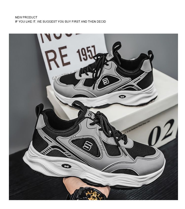 Spring Summer New Breathable Mesh Men's Sports Trendy Versatile Thick Sole Casual Dad Shoes_voghion.com