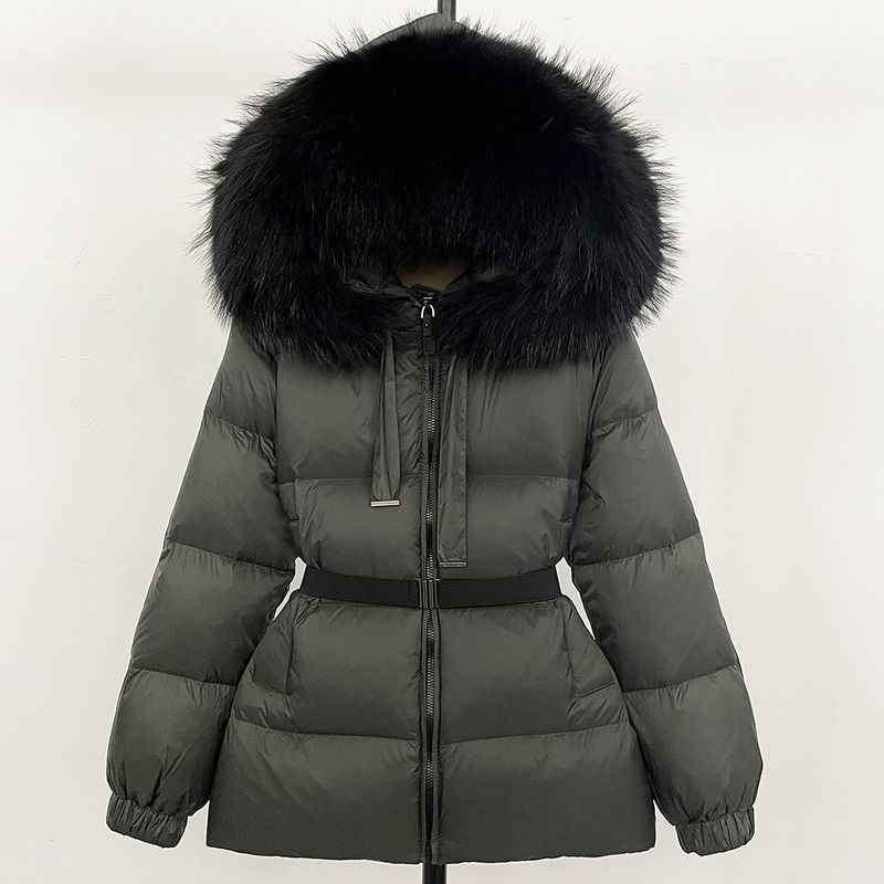Piumino lungo da donna con cappuccio staccabile e bordo in pelliccia, 86-90% piumino d'anatra bianca, caldo giubbotto invernale per pendolarismo e casual_voghion.com