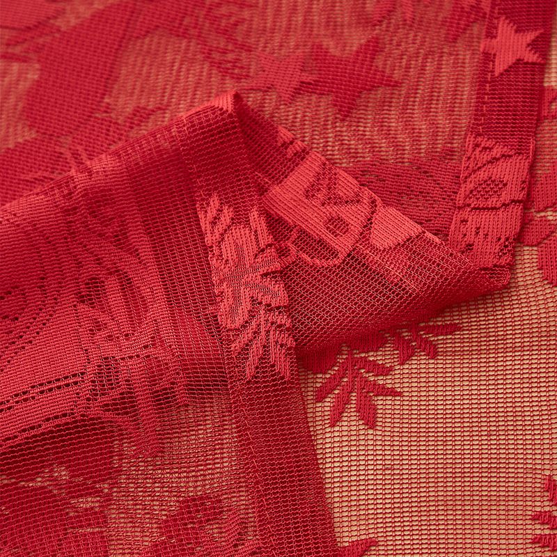 Chemin de table de Noël – Ensemble de nappes de Noël en dentelle rouge et verte (polyester, 2 pièces, rectangulaire, 140 x 100 cm/140 x 230 cm, style américain)_voghion.com
