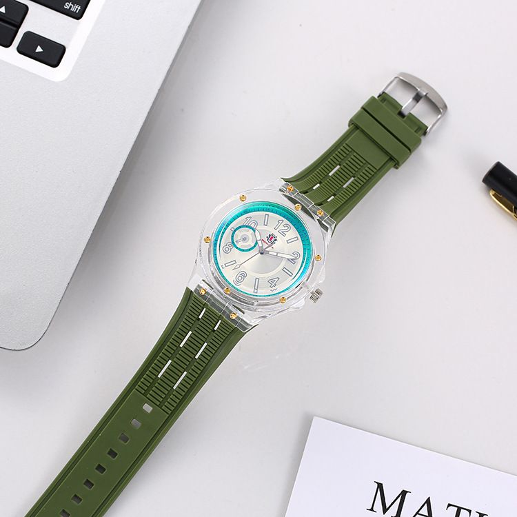 Nuevo reloj de estudiante con correa de plástico y diseño de celebridad de Internet de cuarzo con luz azul y caja transparente_voghion.com