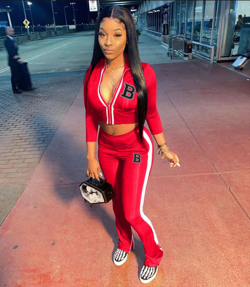 Women's Clothing Trouser Leg Zipper Slit Color Matching Sports Leisure Suit_voghion.com