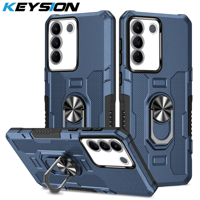 Funda protectora a prueba de golpes KEYSION para VIVO V27 5G V27e de silicona + soporte de anillo de metal para PC, carcasa trasera para teléfono VIVO V25 5G V25e V27 5G_voghion.com