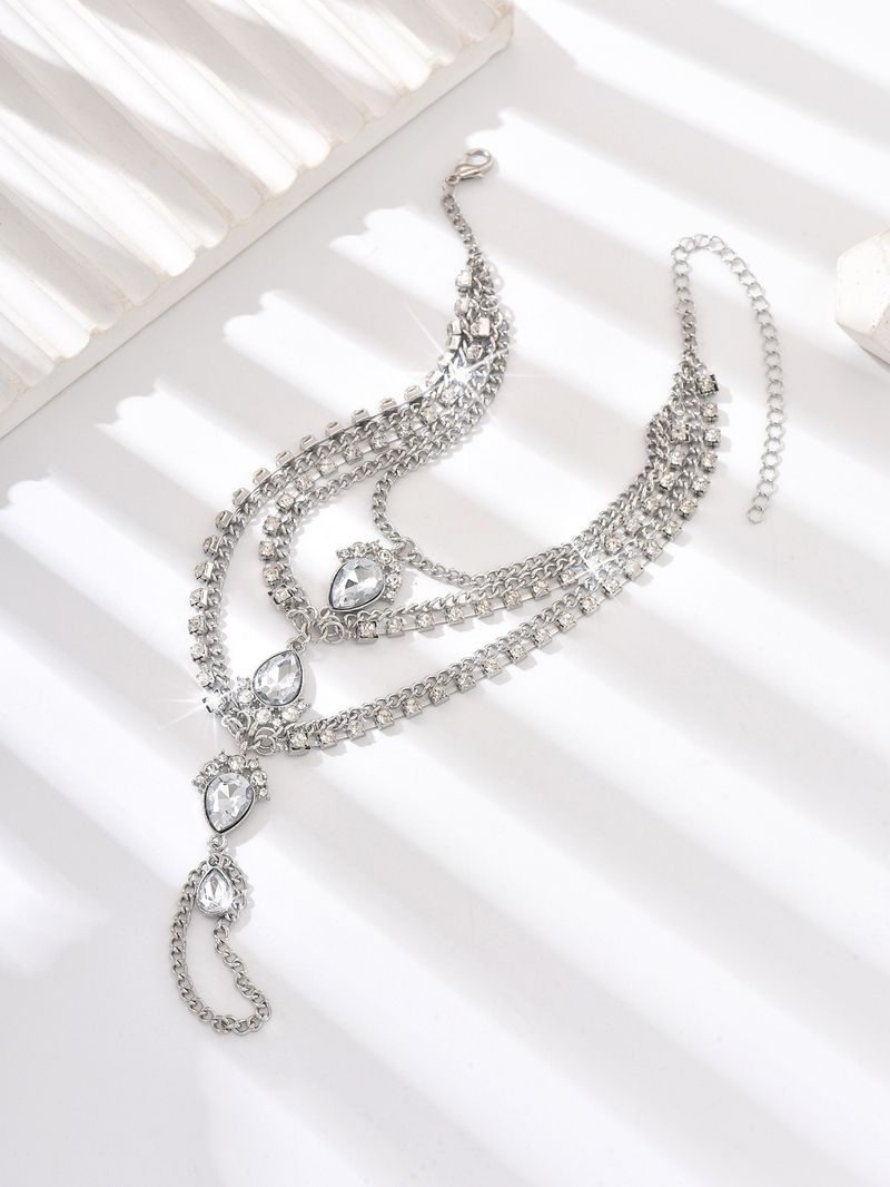 Jewelry exotic style multi-layer pearl tassel ankle chain set alloy droplet shaped rhinestone foot decoration for women_voghion.com