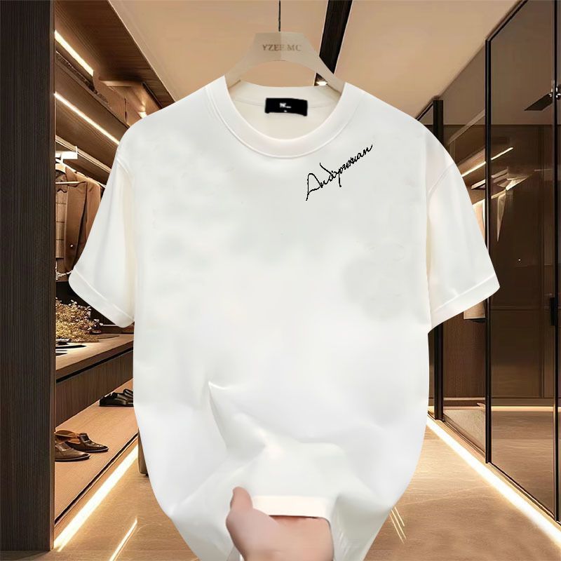 Trendy minimalistischen T-shirt für männer der sommer kurze vielseitig lose rundhals halb ärmeln mesh rot gedruckt rüschen und_voghion.com