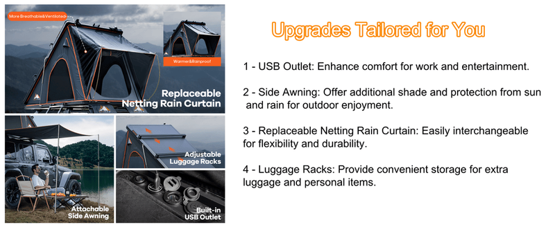Explorer Pro Rooftop Tent Hard Shell With USB Outlet, Side Awning, Replaceable Netting Curtain&Luggage Racks For 4 Season Camping, Aluminum Pop Up 2-3 Person Roof Top Tent For Truck Jeep SUV Car Van_voghion.com