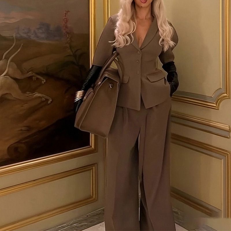 2025 Summer New Cross-Border European American Fashion Eleant Stylish Commuter Top And Pants Set Slim Fit_voghion.com