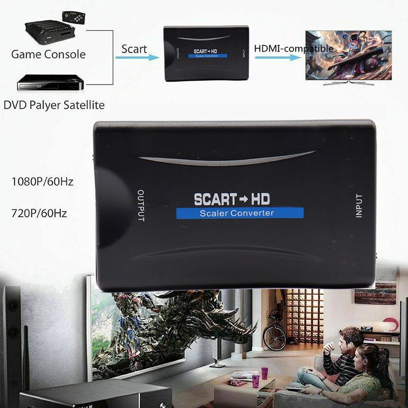 1080P SCART HDMI uyumlu Video Ses Dönüştürücü USB Kablolu HDTV Sky Box DVD Televizyon Sinyal Yükseltme Dönüştürücü_voghion.com