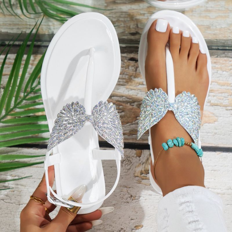 Women's summer new flat bottomed pvc beach flip flops sandals non slip crystal bow_voghion.com