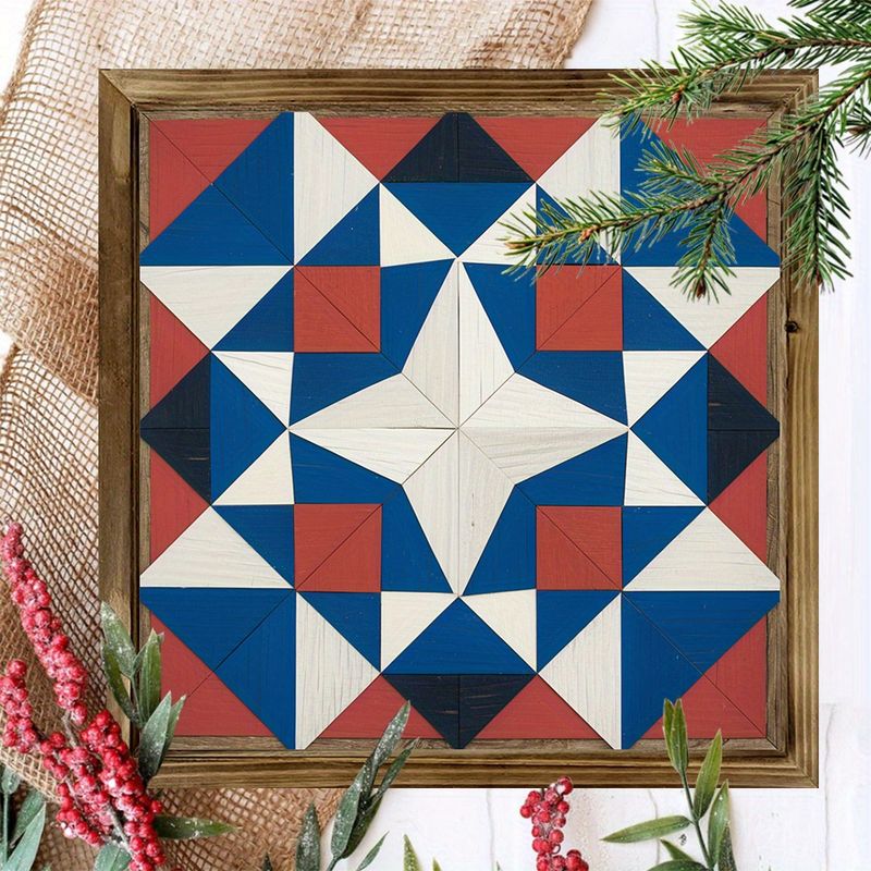 8x8 Art Deco-låveteppe med stjerne i tre - Geometrisk gårdshus-veggdekor til soverom/kontor/garasje, ingen strøm, unik høytidsgave_voghion.com