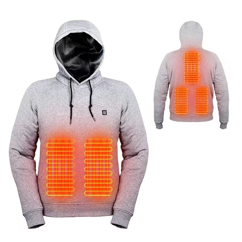 USB Heated Hoodie For Men - Winter Electric Heating Sweatshirt With Fleece Lining, Zip-Up Thermal Jacket For Outdoor, Commuting (Black/Grey, S-5XL)_voghion.com