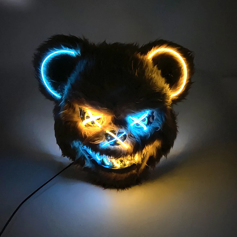 New Halloween Light-Up Animal LED Glowing Bear Mask Neon Light Character_voghion.com