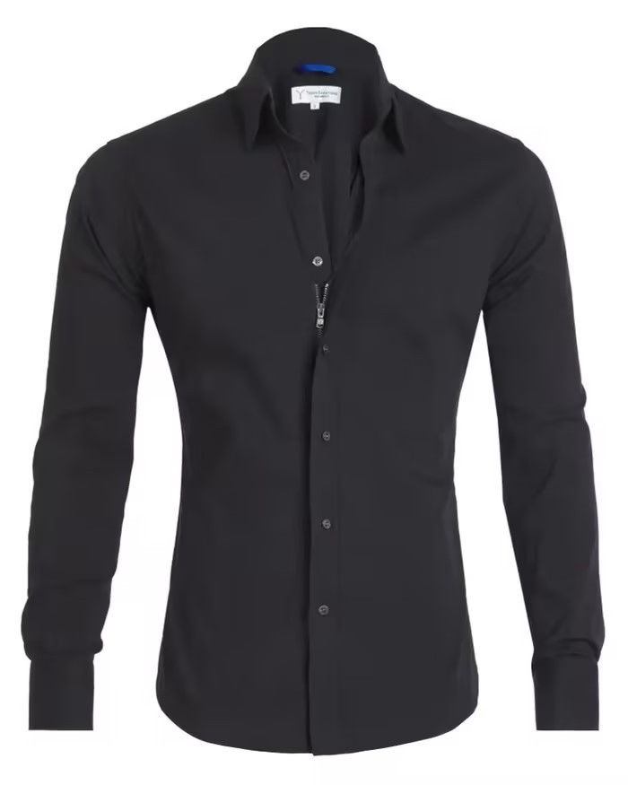 Grande chemise zippée pour homme avec boutons cachés et faux, doublure zippée en coton Oxford_voghion.com