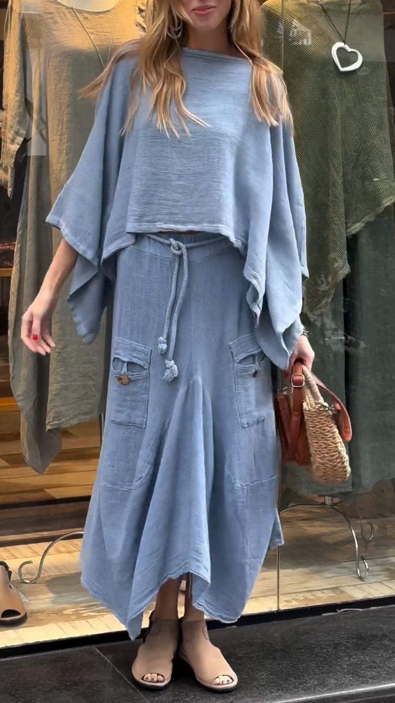 Vêtements pour femmes printemps et automne, ensemble deux pièces décontracté, couleur unie, jupe ample_voghion.com