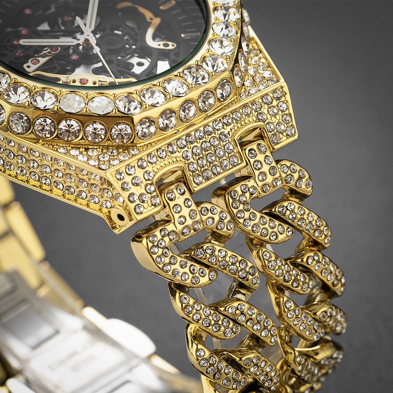 Ice Watch Full Diamond Hip Hop Cuban Chain Splicing Hollow Automatic Mechanical Watch Men's Watch_voghion.com