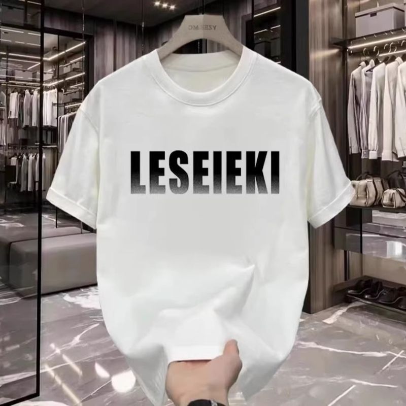 Maglietta estiva da uomo con stampa di lettere, marchio americano di moda, in cotone, a maniche corte, ampia e casual coreana, con scollo rotondo e mezza manica._voghion.com