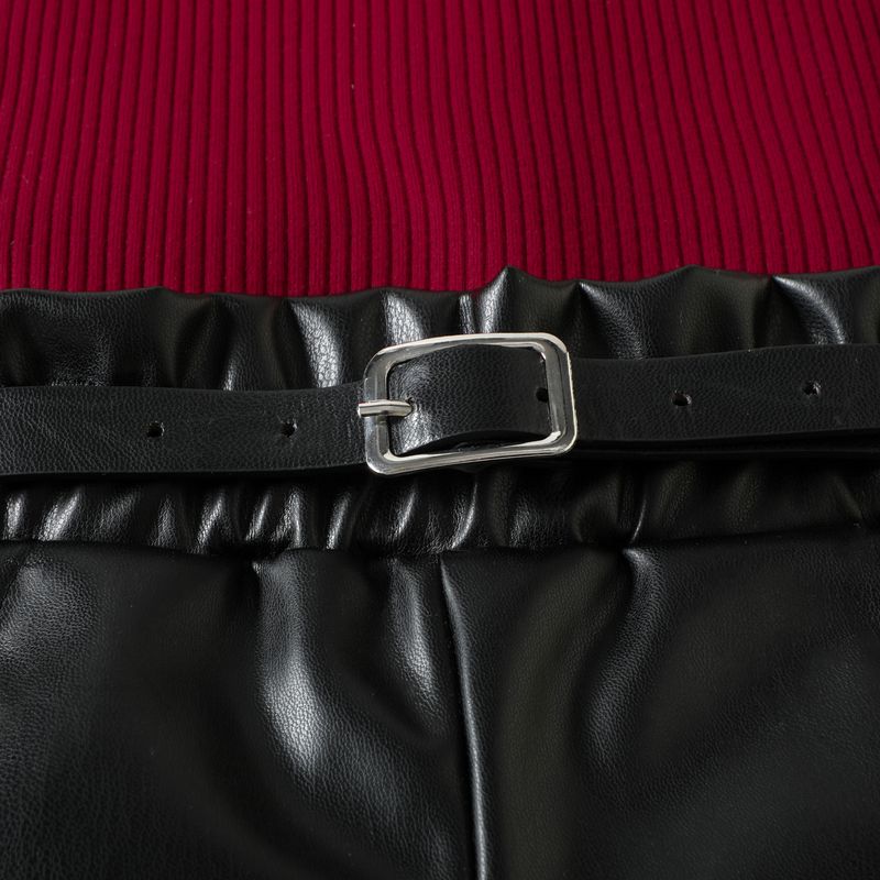 Summer Girls' Standing Neck Pit Striped Sleeveless Top PU Leather Shorts Set_voghion.com