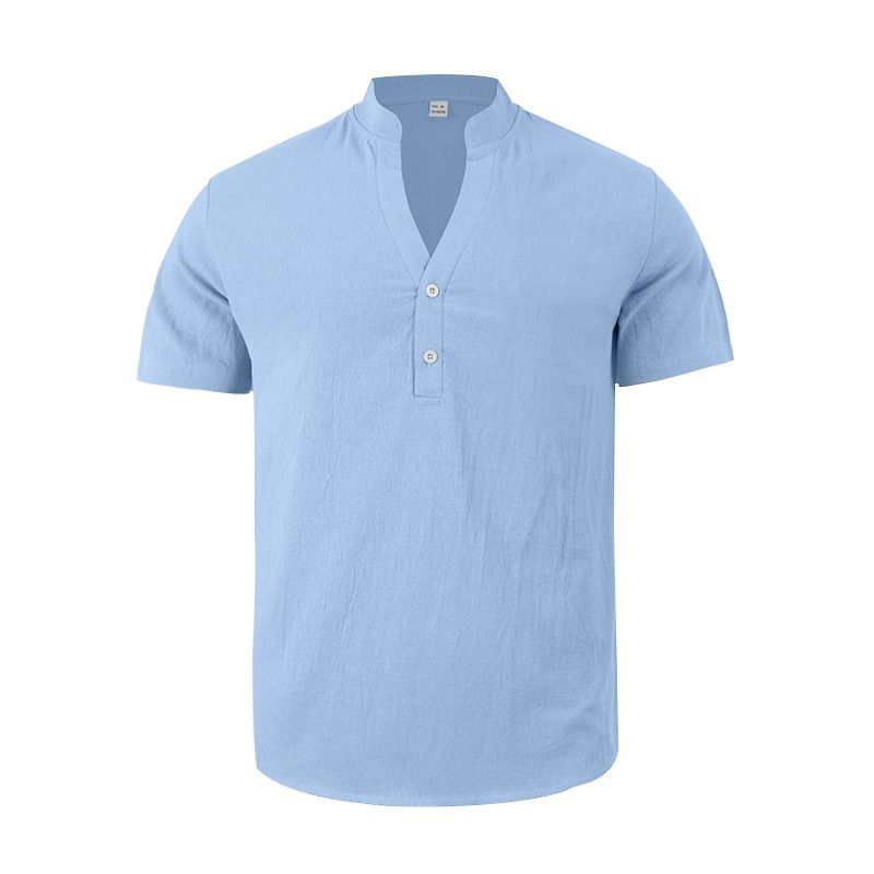 Camicia da uomo slim fit in lino, traspirante, a maniche corte, antipiega, elasticizzata, casual, tinta unita, per l'estate (bianco/nero/kaki/azzurro S-XXXL)_voghion.com