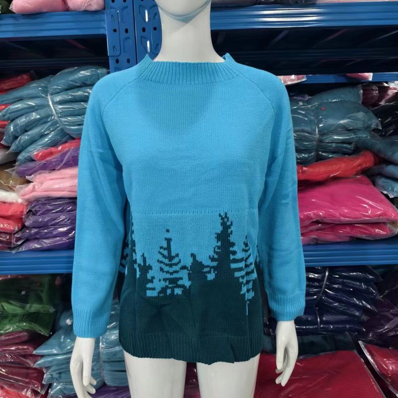 Damenbekleidung, modischer Strickpullover mit Rundhalsausschnitt, Farbblock, lockere Passform, lässige Oberteile_voghion.com