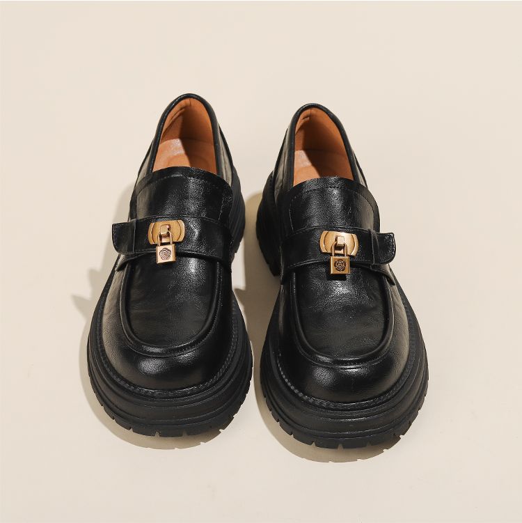 Vollrindleder ~ Weiche, nicht verschleißfeste Halbschuhe für Damen 2025 Neuankömmling Chunky Round Toe High Heel Britischer Stil JK Lederschuhe_voghion.com