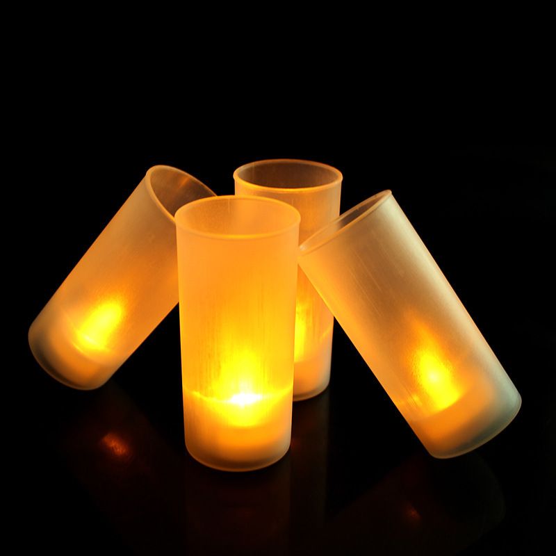 Flammenloses LED-Kerzenset mit mattierten Plastikbechern – batteriebetriebene, flackernde Teelichter für Weihnachten, Heimdekoration und Partys (4 Farben, 6er-Pack)_voghion.com