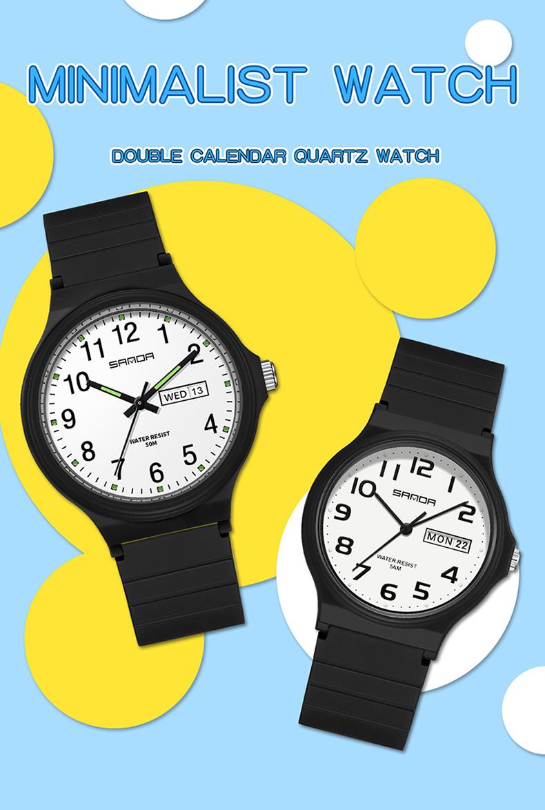 Orologio al quarzo casual minimalista con doppio calendario per studenti - Elegante orologio da polso unisex con design leggero e lussuoso, resistenza all'acqua fino a 50 m, quadrante rotondo_voghion.com