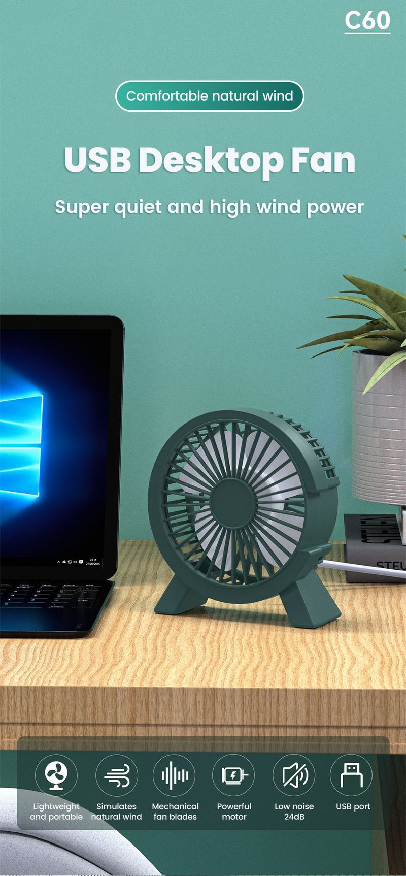 Mini ventilatore da tavolo portatile USB silenzioso piccolo per dormitorio studentesco, computer estivo, gadget, casa, ufficio, ricaricabile_voghion.com