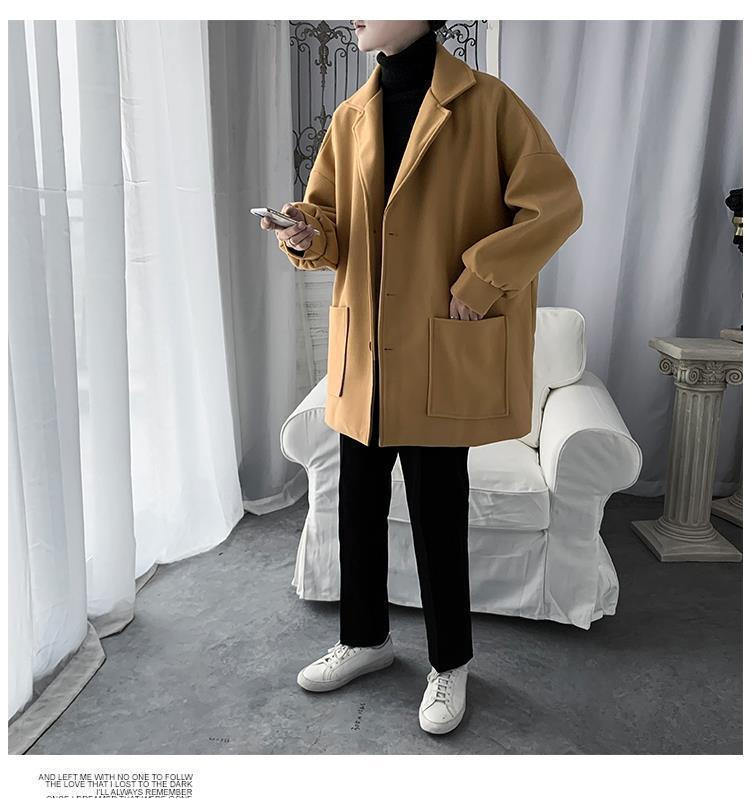 Coat male ins autumn winter youth jacket male solid color tooling students Korean version loose gown_voghion.com