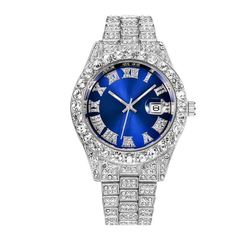 Heren stalen band quartz horloge hiphop business stalen band kalender heren volledig diamanten horloge_voghion.com