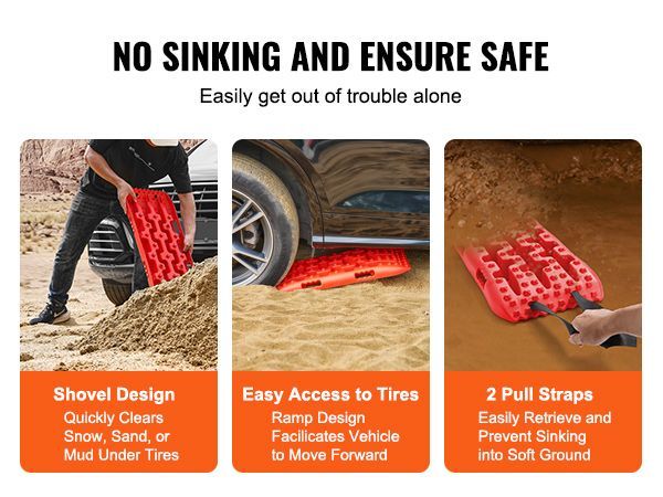 VEVOR 2PCS Traction Boards With PP For Mud Snow Sand Storage Bag Short Red_voghion.com