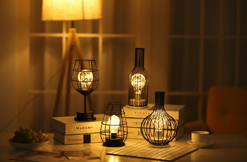 Nordic fier decorativ decor interior design pahar de vin roșu lampă din sârmă de cupru lumină de noapte de Crăciun_voghion.com
