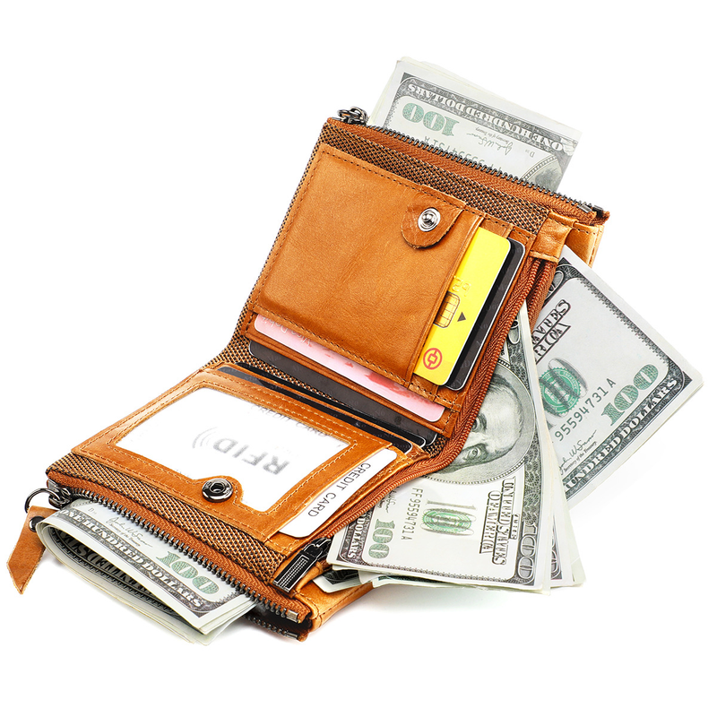 Genuine Leather Wallets for Women Men Small Rfid Wallet Short Bifold Card Holder Men's Wallet with 3 Zipper Pockets Coin_voghion.com