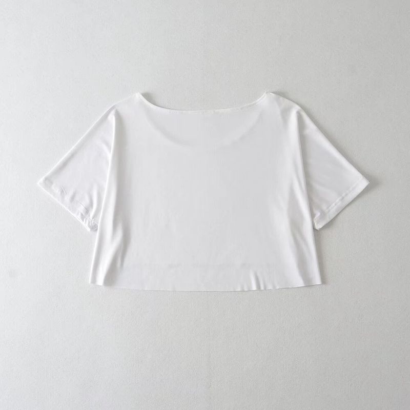 YPFF Trendy Women's Summer New Round Neck One And A Half Sleeve T-shirt Style Short Open Umbilical Small Top_voghion.com