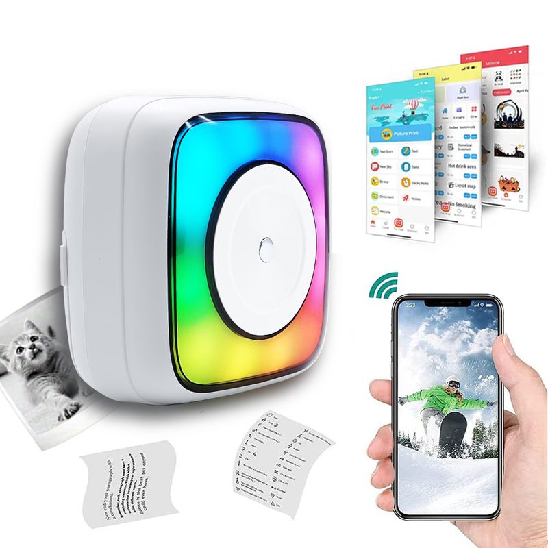 Pocket Printer Trådlösa termiska skrivare, Bärbar bläckfri skrivare för iPhone Mini Sticker Printer kompatibel med iOS_voghion.com