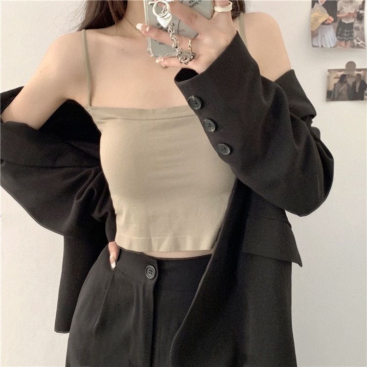 Damenbekleidung Einfarbige Camisole-Weste für Damenoberbekleidung mit integrierten Brustpolstern und Anti-Sagging-Innenbekleidung, gerafftes Tube-Top_voghion.com