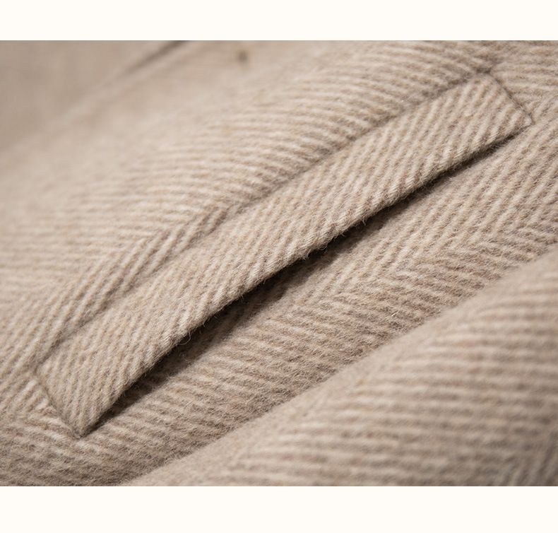 Dwustronny płaszcz wełniany męski – obszerny trencz w jodełkę (XL-3XL, bez podszewki, oddychający, niegniotący się, ze skośnym dołem)_voghion.com